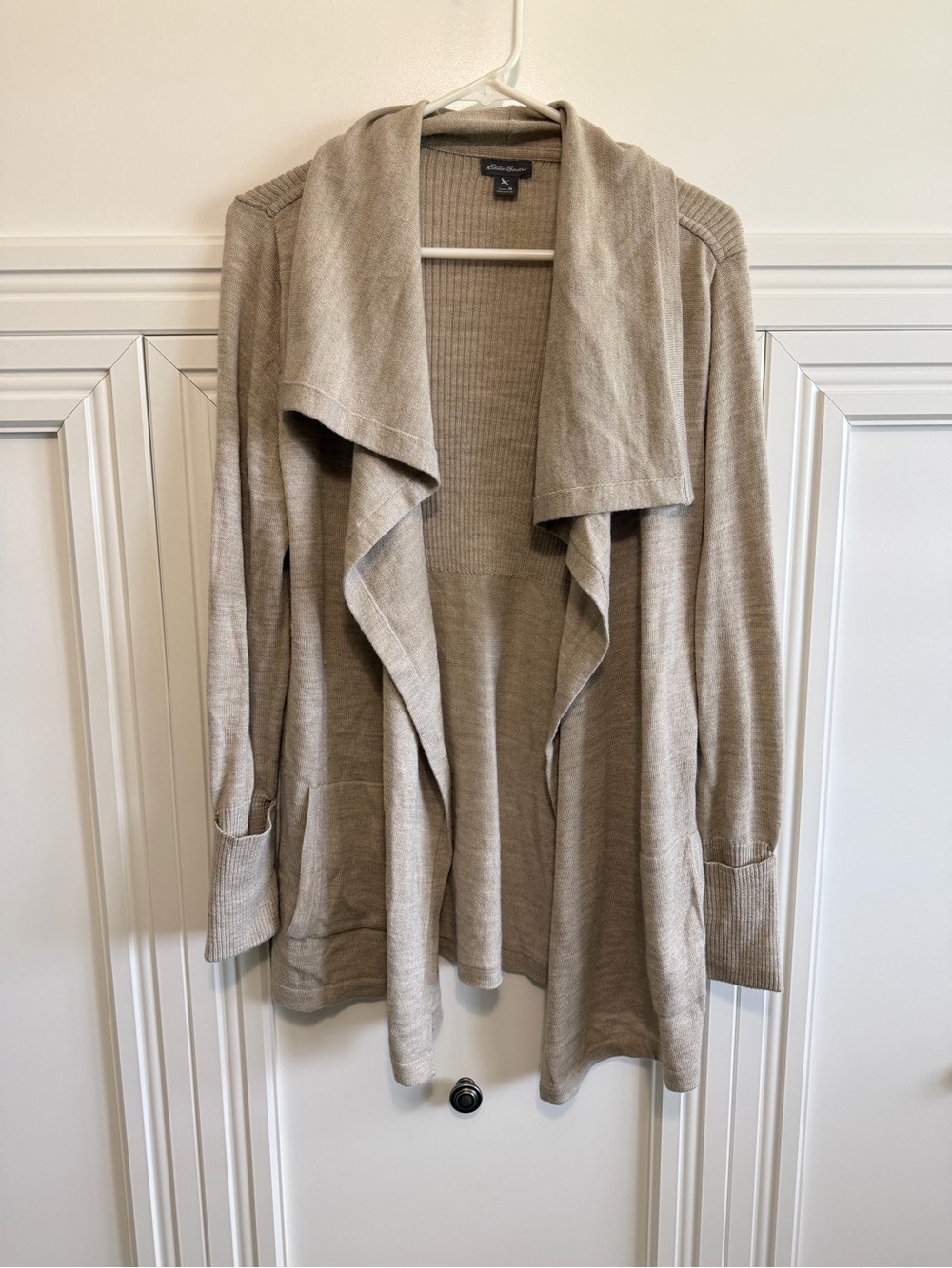 Eddie Bauer Open-Front Draped Cardigan Sweater - Light Taupe